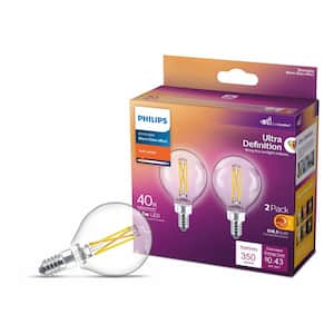 40-Watt Equivalent Ultra Definition G16.5 Clear Glass Dimmable E12 LED Light Bulb Soft White Warm Glow 2700K (2-Pack)