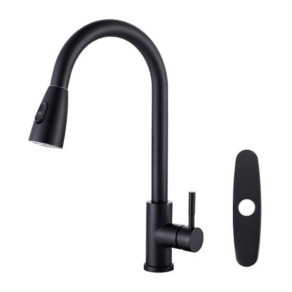 ARCORA Single Handle High Arc kitchen Faucet with Pull Down Sprayer and Deckplate in Black