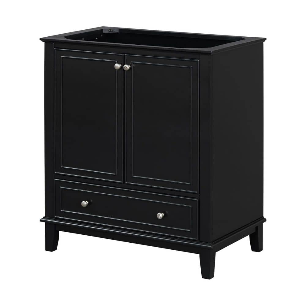 29.5 in. Freestanding Bath Vanity Cabinet without Top in Black with Two Doors and One Drawer, Base Only
