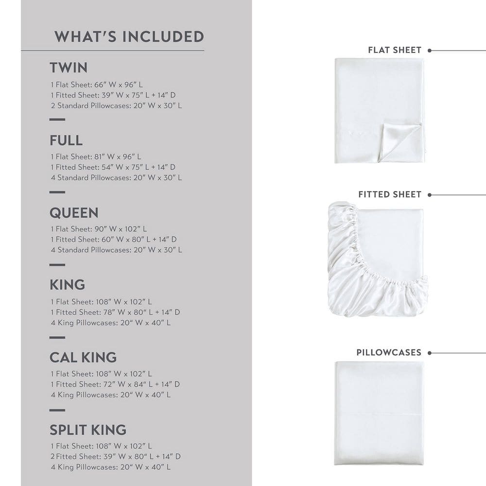 White Queen Satin Polyester 6-Piece Sheet Set