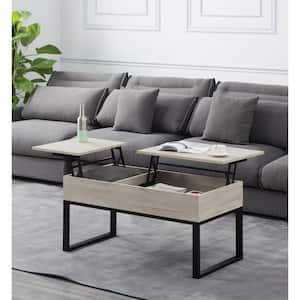 39.4 in. Natural Rectangle Wood Lift Top Extendable Coffee Table with Storage and Stainless Steel Legs