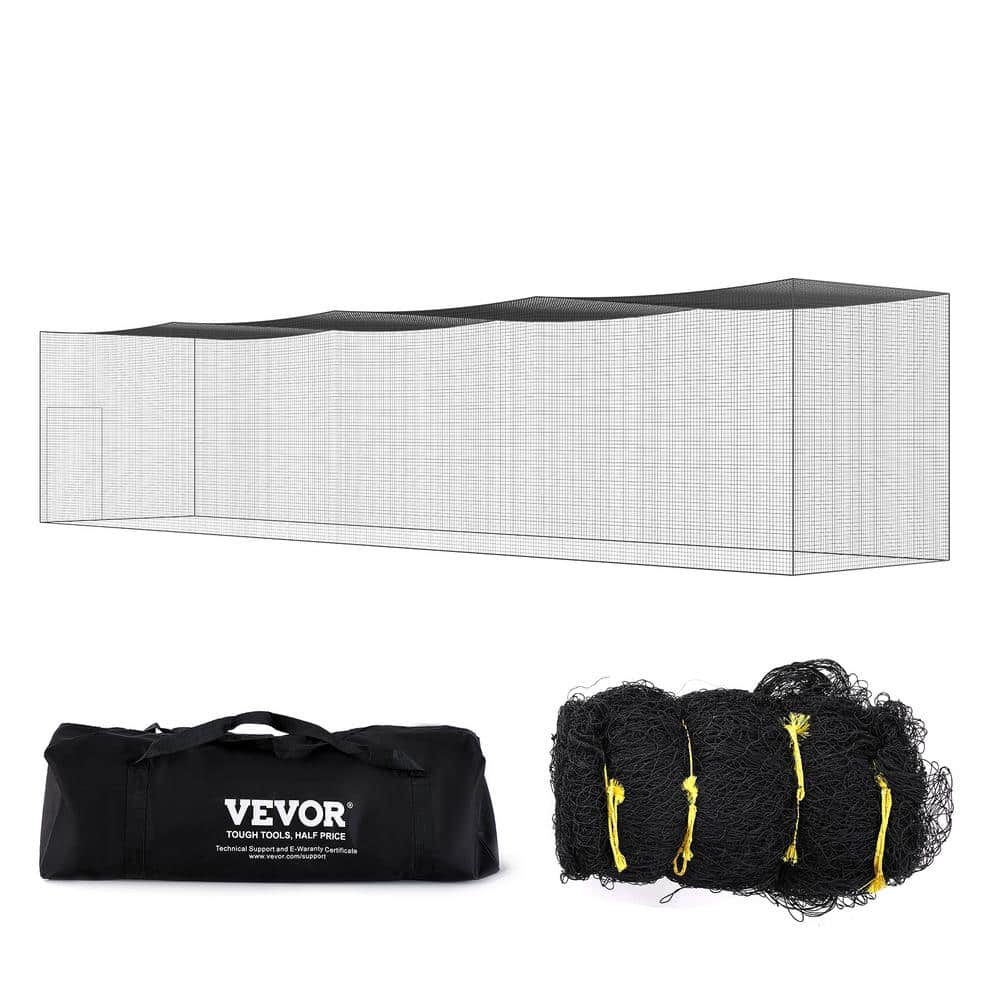 VEVOR Net voor honkbalkooi, frame en net, 12 x 3,6 x 3,6 m, net voor honkbalkooi voor slagtraining en fielding, honkbalnet met draagtas voor jongeren, volwassenen, achtertuin, zwart