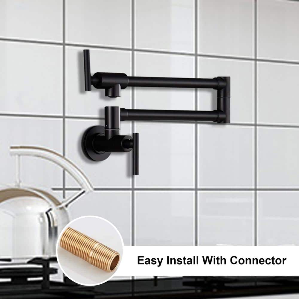 Matte Black Wall Mount Single Handle Pot Filler Faucet