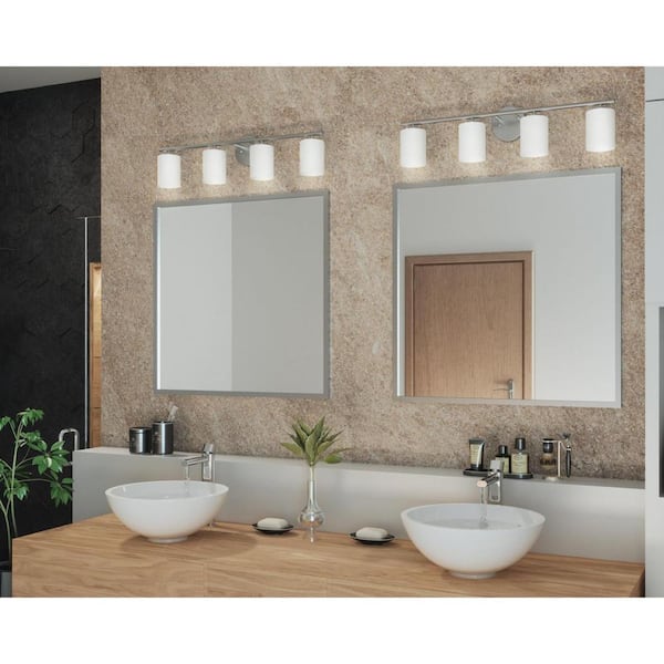 Replay Collection 31 in. 4-Light Brushed Nickel Etched Glass Modern Bathroom Vanity Light