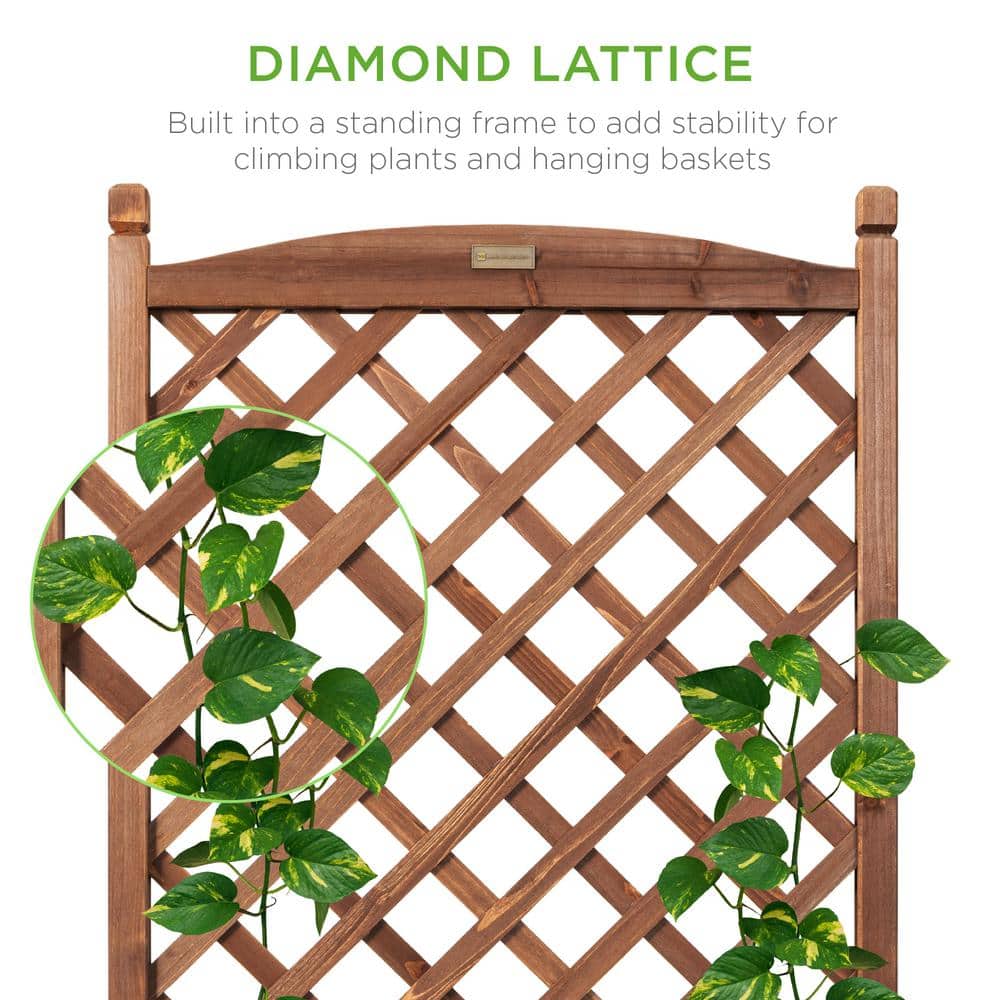 Walnut Fir Wood Mobile Planter Box with Trellis