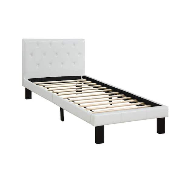 White Faux Leather Upholstered Twin Size Bed with Tufted Headboard