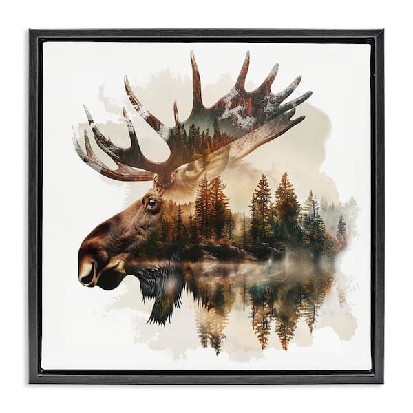 Stupell Industries Moose Antlers Silhouette by LSR Design Studio Black Floater Frame Animal Graphic Art Print 18 in. x 18 in.