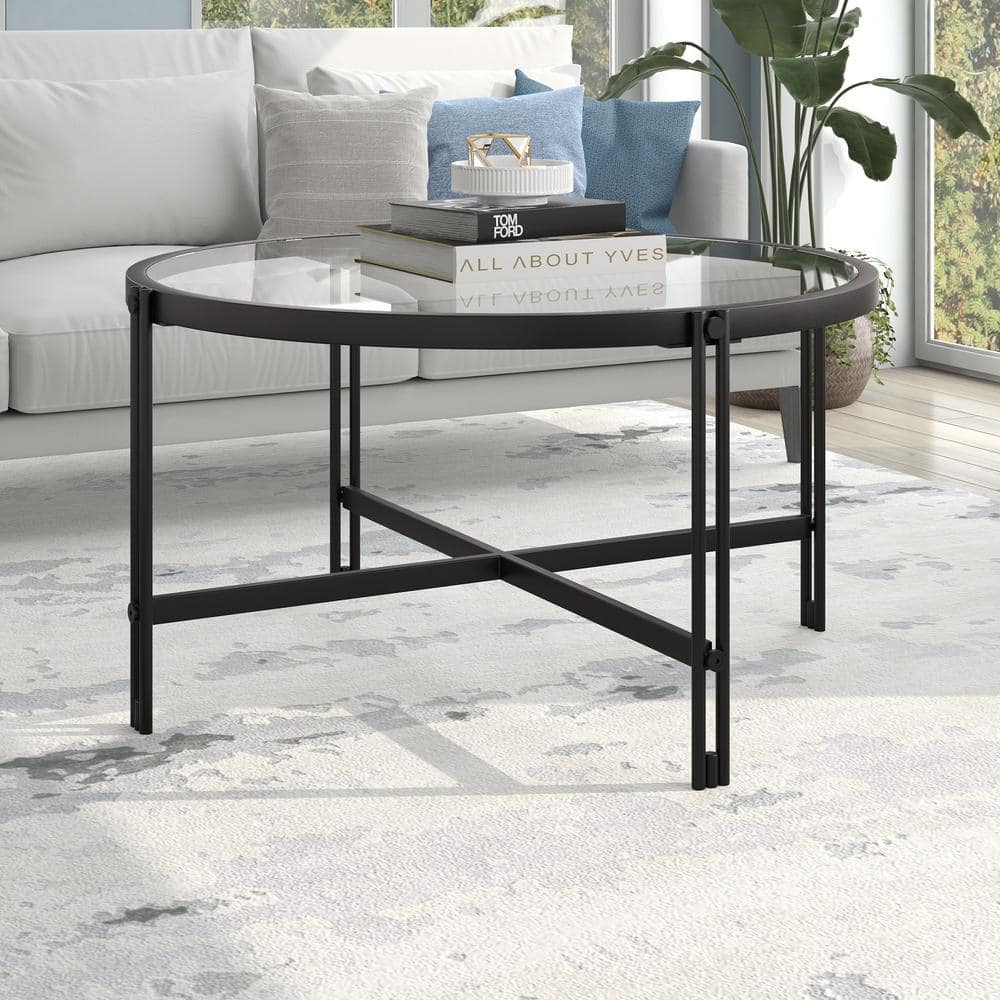 Inez 32" Blackened Bronze Round Metal and Glass Coffee Table