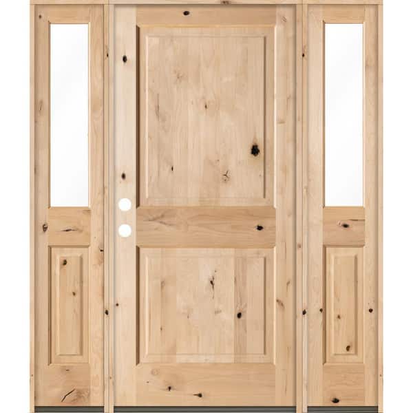 Krosswood Doors 70 in. x 80 in. Rustic Knotty Alder Right-Hand/Inswing Clear Glass Unfinished Square Top Wood Prehung Front Door w/DHSL
