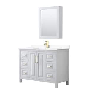 Daria 48 in. W x 22 in. D x 35.75 in. H Single Sink Bath Vanity in White with White Cult. Marble Top and MedCab Mirror