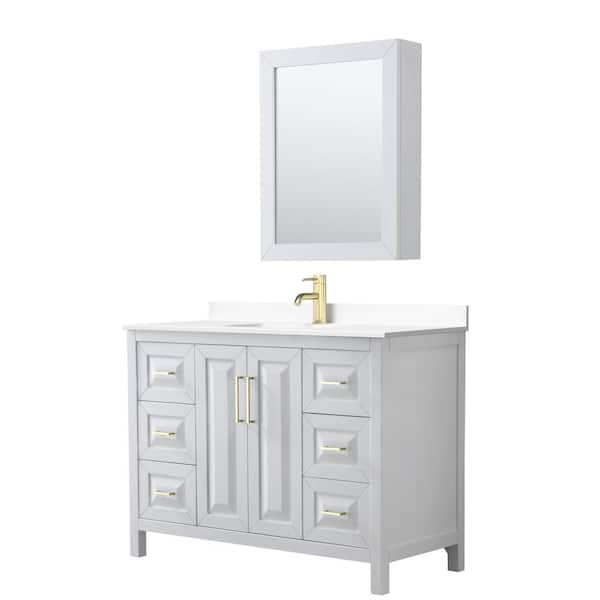 Wyndham Collection Daria 48 in. W x 22 in. D x 35.75 in. H Single Sink Bath Vanity in White with White Cult. Marble Top and MedCab Mirror