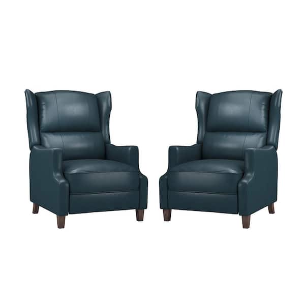 JAYDEN CREATION Leen Turquoise Genuine Leather Recliner with Solid Wood Legs (Set of 2)