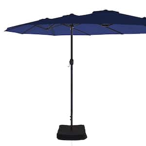 15 ft. Patio Market Umbrella Double-Sided Outdoor Patio Umbrella, UV Protection with Base in Navy Blue