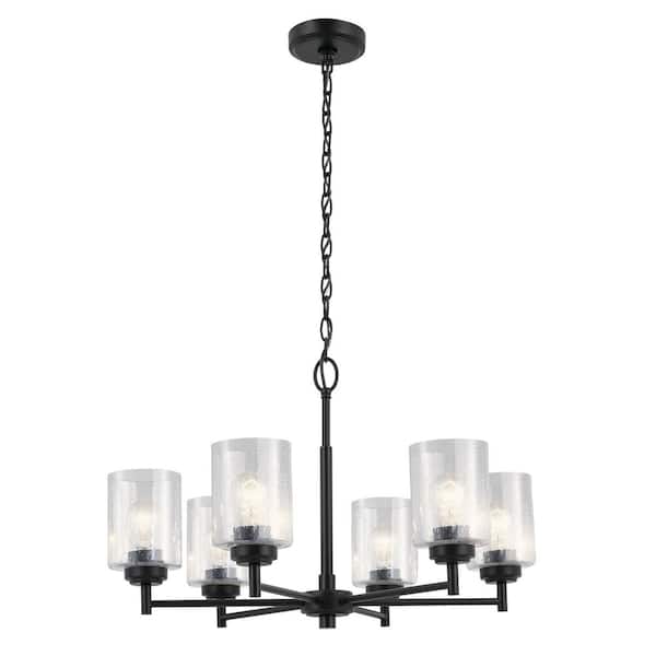 Winslow 26 in. 6-Light Black Contemporary Shaded Circle Chandelier for Dining Room