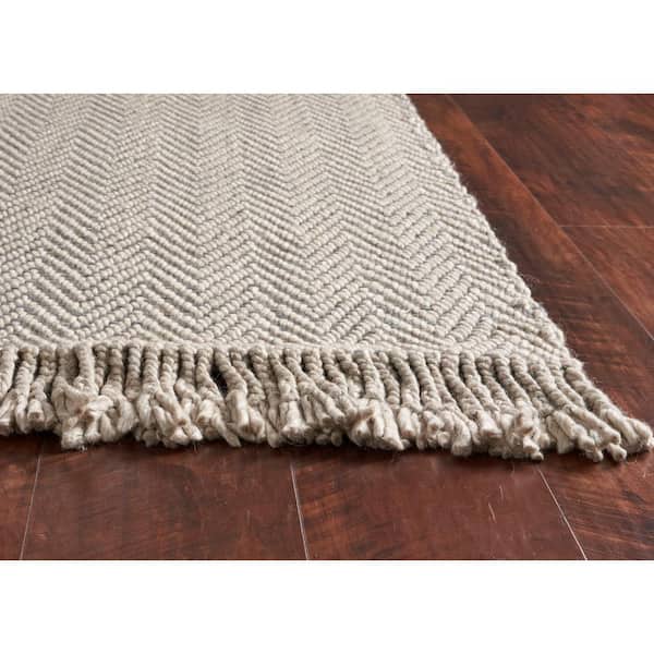 Cyra Oatmeal 8 ft. x 10 ft. Chevron Coastal Hand-Woven Wool Area Rug