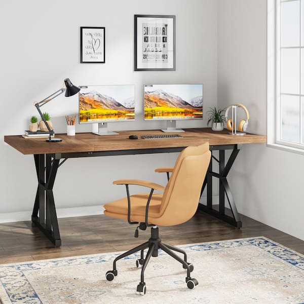 BYBLIGHT Capen 70.8 in. Rectangular Light Brown and Black Engineered Wood Executive Desk Computer Desk for Home Office