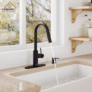 Single-Handle Pull Down Sprayer Kitchen Faucet with Infrared Sensor, Soap Dispenser and Deckplate in Matte Black