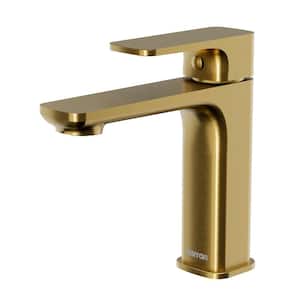 Venda Single-Handle Single-Hole Basin Bathroom Faucet with Matching Pop-Up Drain in Brushed Gold