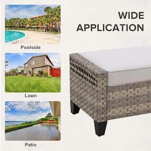 2-Piece Brown Wicker Outdoor Ottoman Patio Rattan Footstool with Removable Gray Cushions