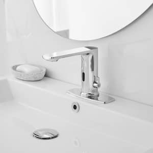 Automatic Sensor Touchless Single Hole Bathroom Sink Faucet With Temperature Mixing Valve In Polished Chrome