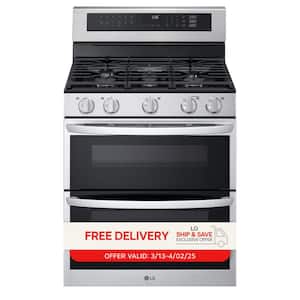 30 in. 6.9 cu. ft. 5 Burners Smart Wi-Fi Freestanding Double Oven Gas Range in Stainless Steel with Probake Covection