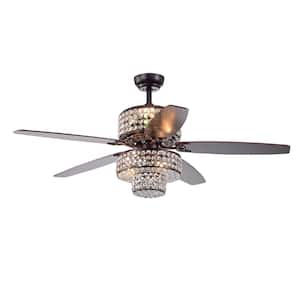 52 in. Smart Indoor Matte Black Crystal Ceiling Fan with Integrated LED with Remote Control(Bulb Not Included)