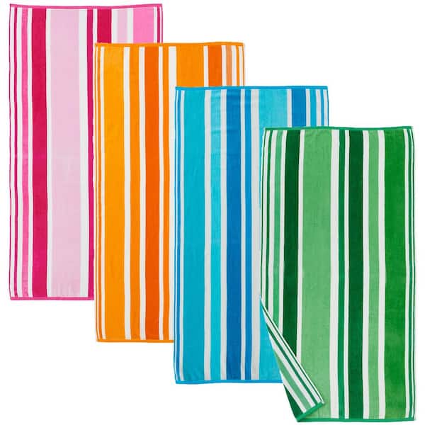 FRESHFOLDS 100% Cotton Stripe 4-Pack Beach and Pool Towels