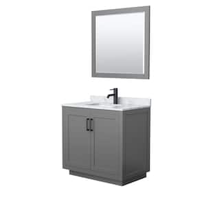 Miranda 36 in. W Single Bath Vanity in Dark Gray with Marble Vanity Top in White Carrara with White Basin and Mirror