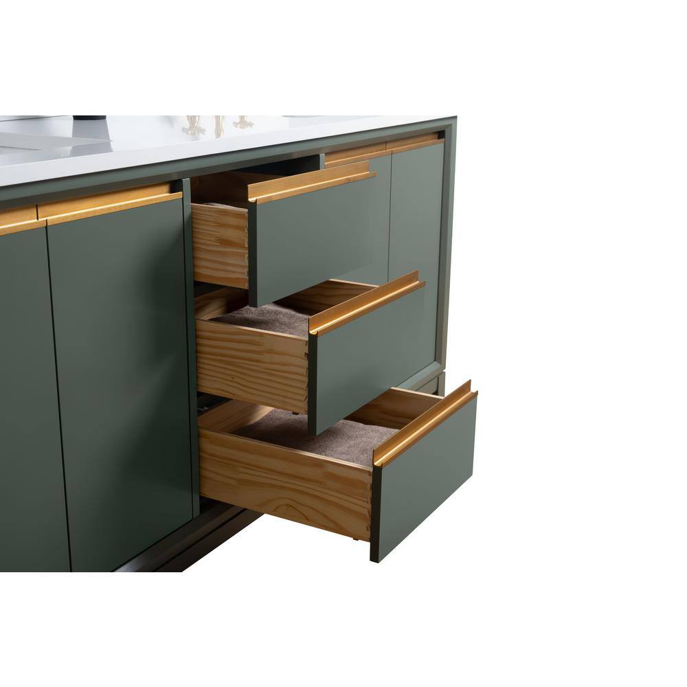 72" Vintage Green Double Sink Bathroom Vanity with Marble Top