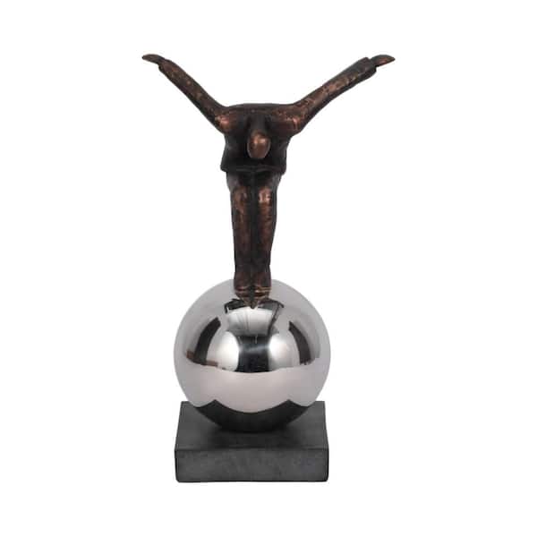 Liv & Skye Bronze 9 in. x 12 in. Resin Balancing Man on Sphere Sculpture