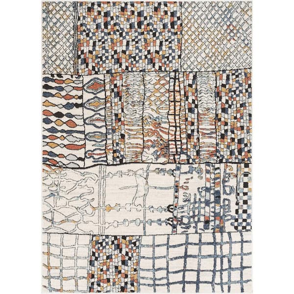 Well Woven Envie Taranto Ivory Blue 7 ft. 10 in. x 9 ft. 10 in. Geometric Abstract Pattern Area Rug