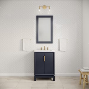 24 in. Single Sink Bath Vanity in Carrara White Marble Vanity Top in Monarch Blue w/ F2-0013-06-FX Lavatory Faucet
