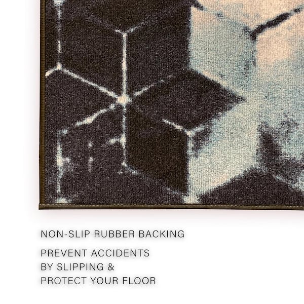Cubes Abstract Navy Color 31 in. Width x Your Choice Length Custom Size Roll Runner Rug/Stair Runner