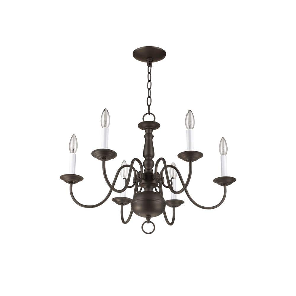 Colonial Elegance 6-Light Bronze Candelabra Chandelier