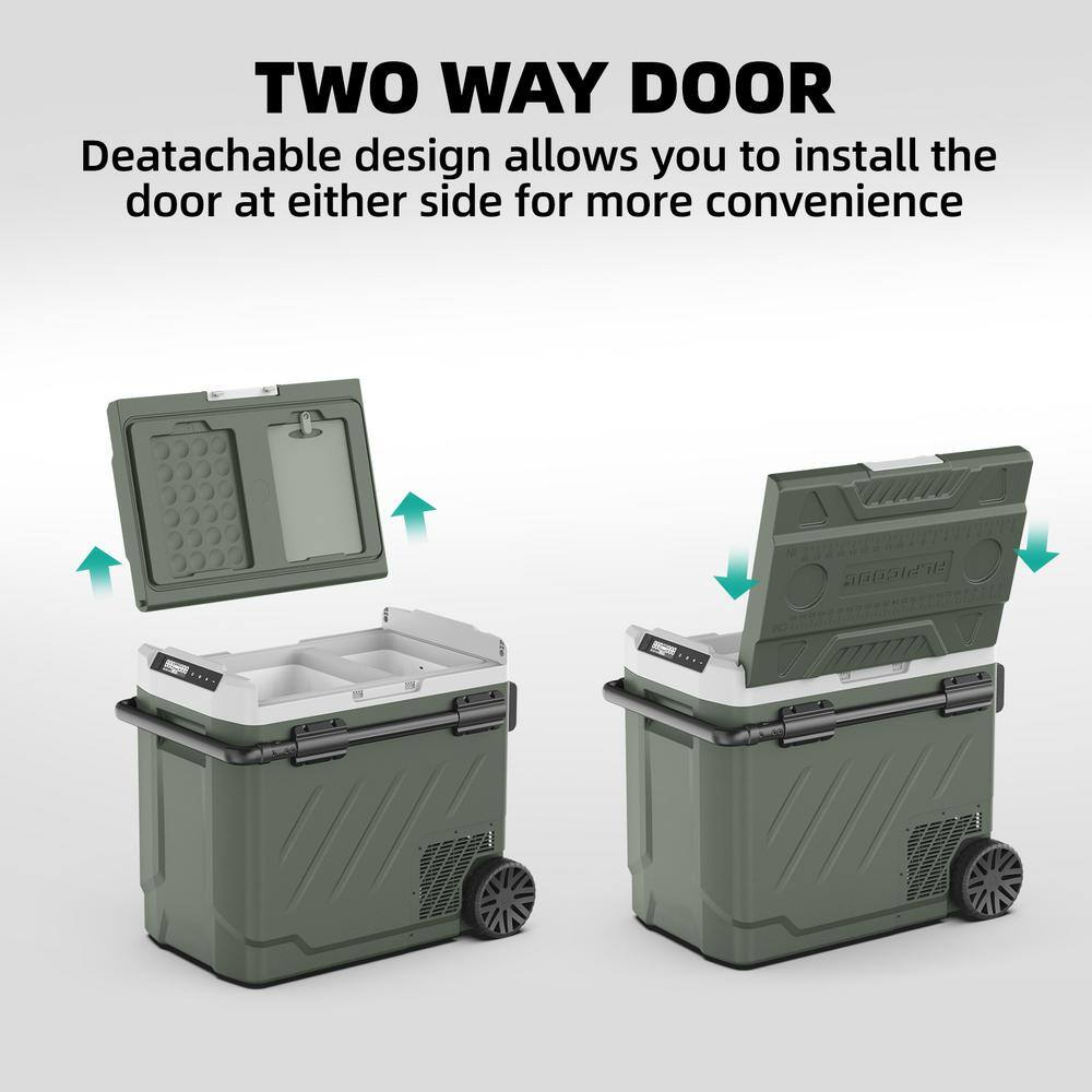 Green 61-Quart Dual Zone Portable Car Refrigerator with Wheels