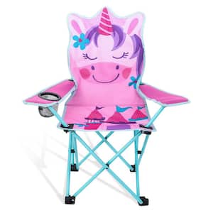 Pink Unicorn Outdoor Folding Children's Lawn and Camping Chair with Cup Holder and Carrying Bag