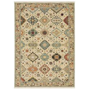Lillian Beige/Multi-Colored 10 ft. x 13 ft. Oriental Floral Wool/Nylon Blend Fringed-Edge Indoor Area Rug