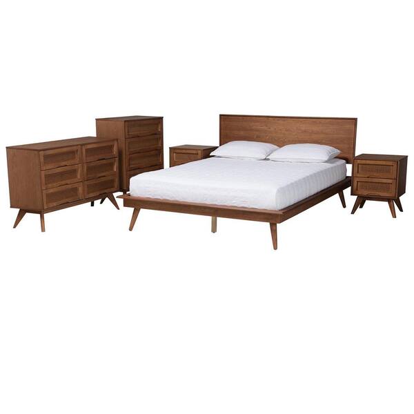 Baxton Studio Melora 5-Piece Walnut Brown Wood Queen Bedroom Set