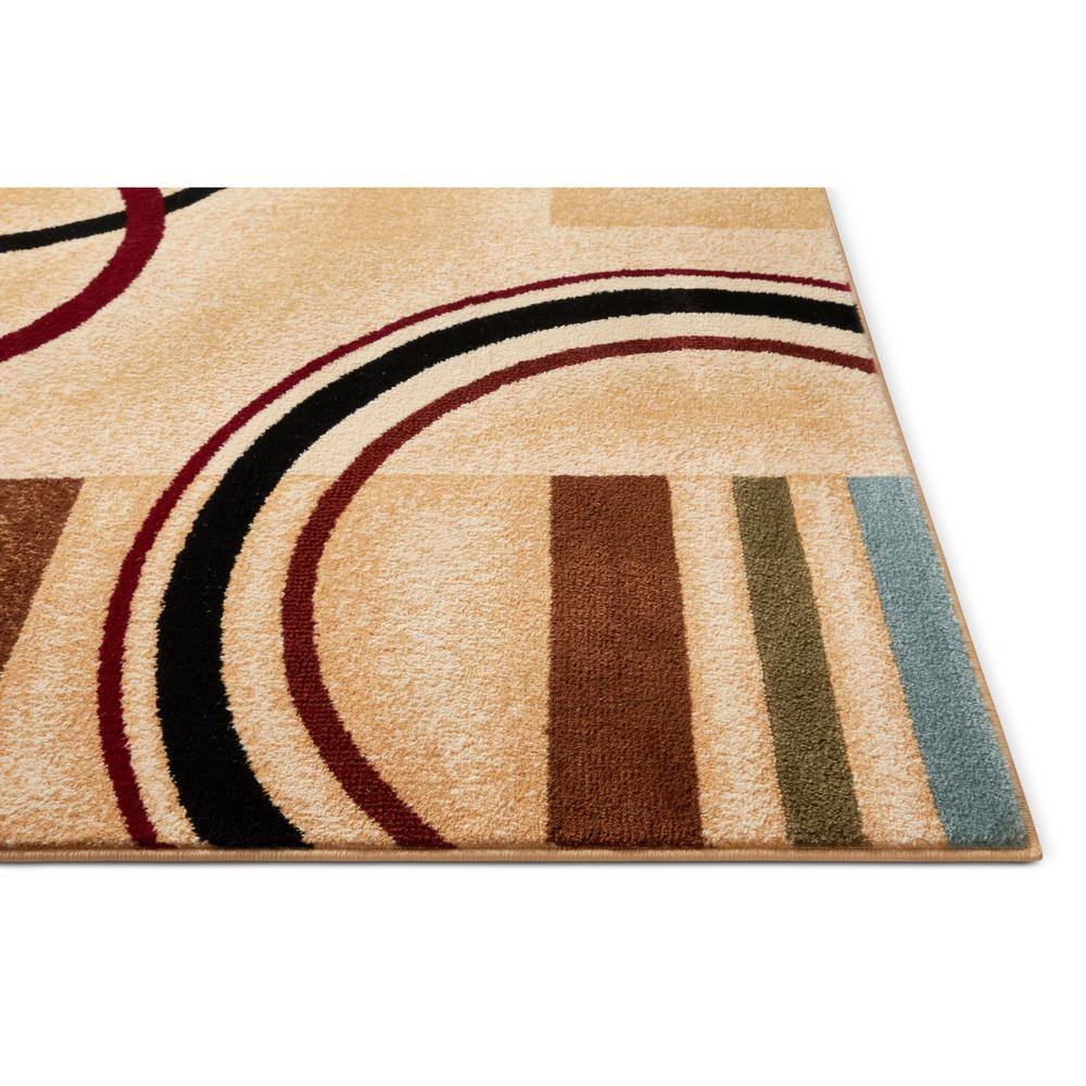 Ivory and Multicolor Geometric Pattern Synthetic Area Rug