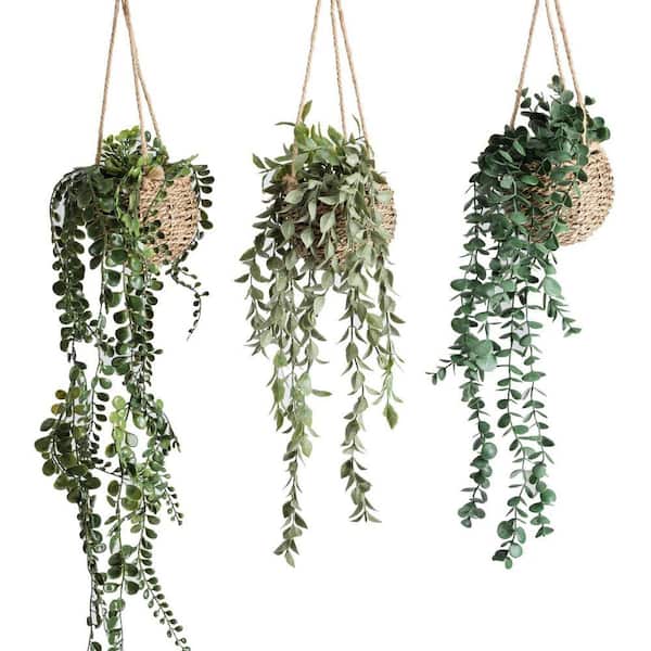 Unbranded 27.6 in. H Green Fake Plant Hanging Plants with Basket,  Artificial Ivy Hanging Greenary(3-Pack) AVTL6TT1