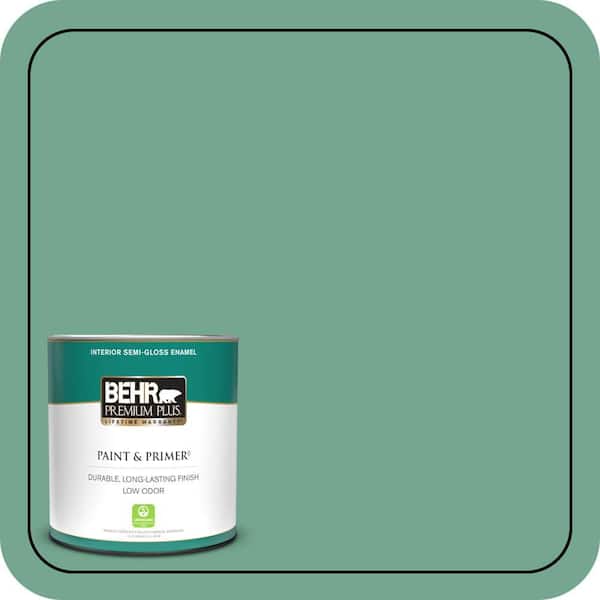 BEHR PREMIUM PLUS 1 qt. #M420-5 Free Green Semi-Gloss Enamel Low Odor Interior Paint & Primer
