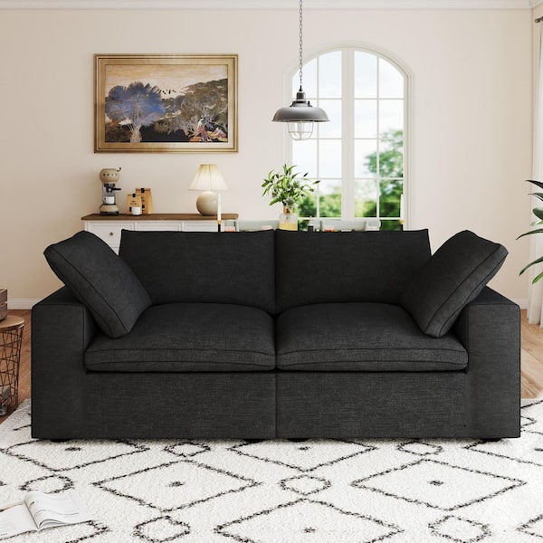 80.3 in. W Square Arm Linen Modular Free Combination Loveseat Sofa in. Black