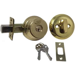 Brass Arrow Style Door Lock Single Cylinder Deadbolt with 2-3/8 in. Latch and 4 KW1 Keys Keyed Alike (2-Pack)