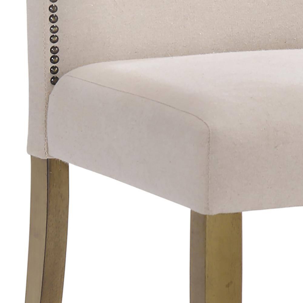 High-Back Harvest Oak Parsons Side Chair with Linen Upholstery
