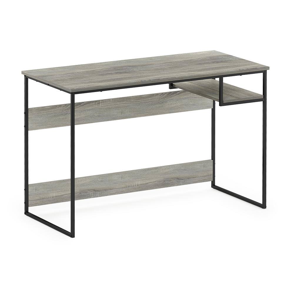 Modern French Oak Grey Study Desk with Metal Frame and Shelf