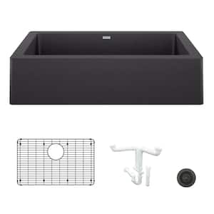 Vintera 30 in. Farmhouse/Apron-Front Single Bowl Anthracite Granite Composite Kitchen Sink Kit with Accessories
