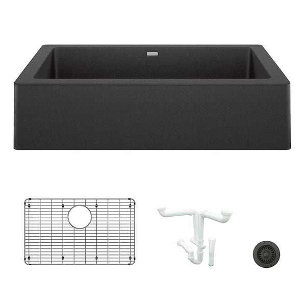 Blanco Vintera 30 in. Farmhouse/Apron-Front Single Bowl Anthracite Granite Composite Kitchen Sink Kit with Accessories