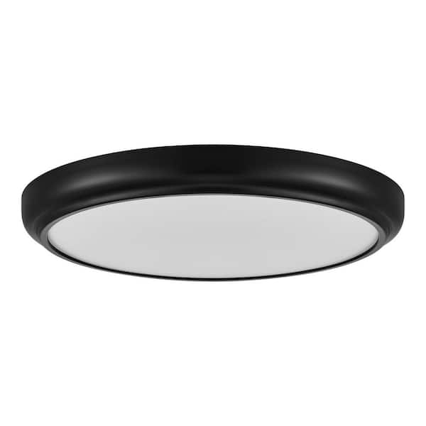 15 in. White Round LED Flush Mount with Night Light and Interchangeable Black Trim 1500 Lumens Adjustable CCT Dimmable