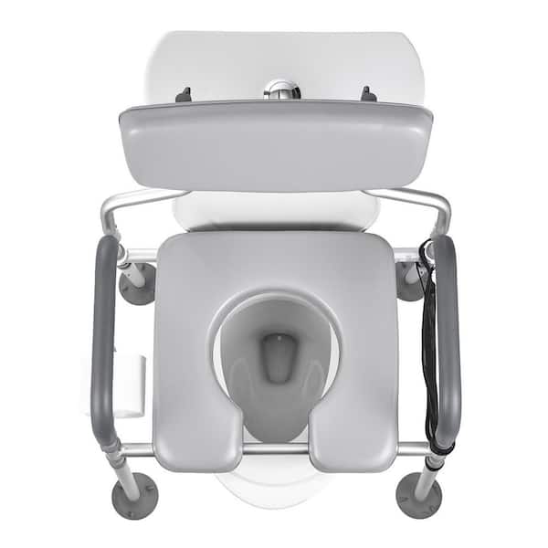 28 in. x 24 in. Bedside Commode Chair with Toilet Seat in Gray, 500 lbs. Portable Toilet with Padded Seat, 2025 Update