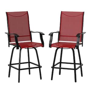 Black Steel Outdoor Lounge Chair in Red (Set of 2)